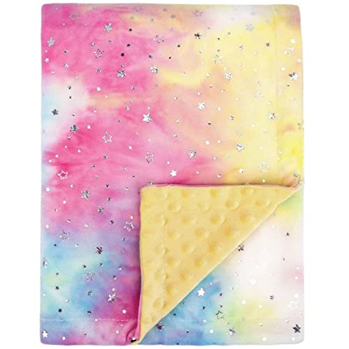 Boritar Baby Blanket For Girls Super Soft Tie Dye Minky Fabric With Double Layer Dotted Backing, Unique Colorful Rainbow With Beauty Starry Printed Design Blanket For Toddler Gift Pink 30 X 40 Inch #TOP12