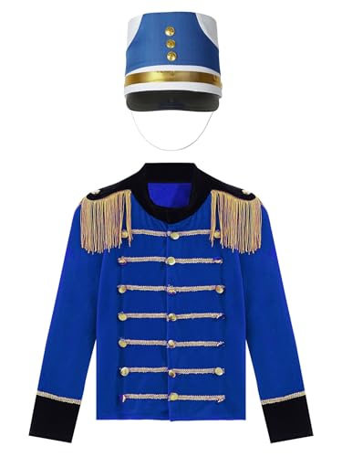 Kids Boys Drum Major Uniform Marching Band Performance Tassel Jacket Coat Drummer Hat3