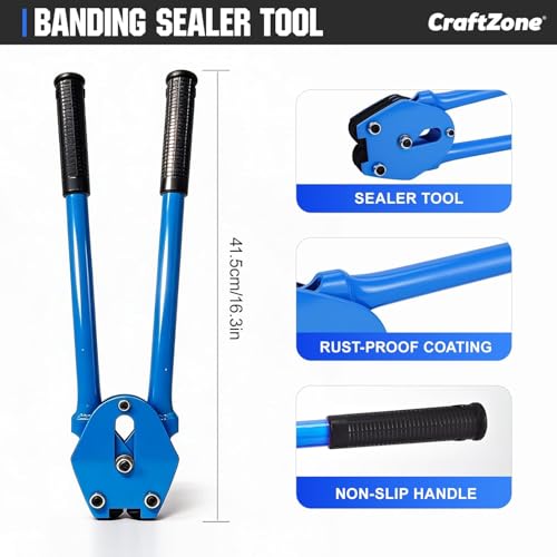 Image of Banding Strapping Kit | Pallet Strapping Kit with Tensioner Tool | Heavy Duty Banding Tool 1500lbs Break for Banding Bulky Items Warehouses|Factories | 5 /8 inch W*2000' L Poly Strapping|100 Seals | 2000FT