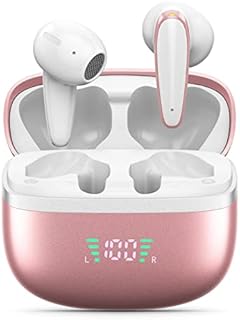 Wireless Headphones Bluetooth 5.3,AFXMATE Wireless Earbuds Bluetooth Headphones with ENC 4 Mic Noise Canceling,40H Playtime,IPX8 Waterproof HiFi Stereo Sport Wireless Earphones-Rose Gold