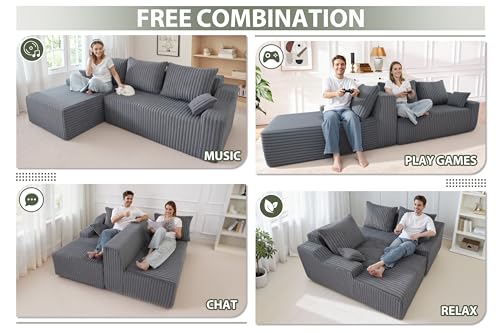 Image of HABUTWAY 94'' Cloud Sectional Couch, Boneless Sofa with Deep Seat, Modular Comfy L-Shape Couch with Chaise for Living Room Bedroom, No Assembly Required(Grey,Left Facing Chaise)