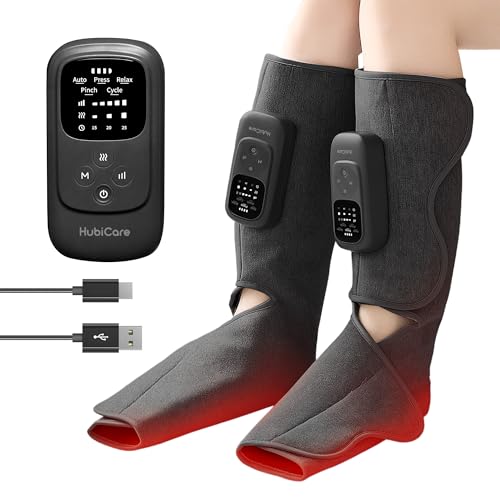 HubiCare Cordless Calf and Leg Feet Massager with Heat and Air Compression for Circulation and Pain Relief, 5 Modes with 5 Intensities, Reduce Swelling, Muscles Relaxation Device (Black)