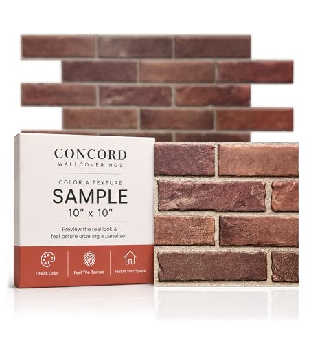 CONCORD WALLCOVERINGS ™ Sample for Display Purpose only Retro-Art 3D Wall Panel, Faux Brick in Red, PVC, 7" x 10", 570TG