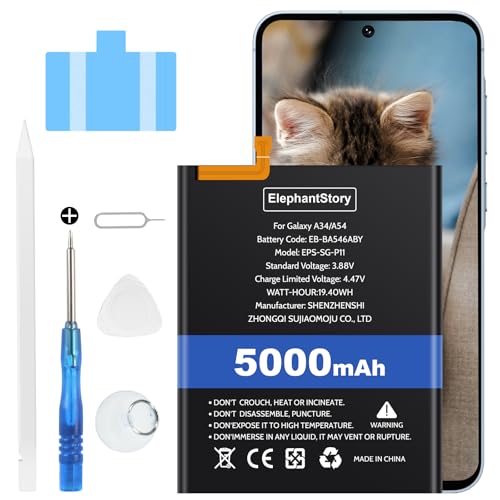 ElephantStory Batería para Samsung Galaxy A54 5G/ A34 5G, EB BA546ABY 5000 mAh Bateria de Reemplazo Interno Baterías de Polímero de Litio con Herramientas de Reparación
