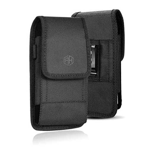 Reiko Vertical Black Case, Extra Large Rugged Pouch Holster Nylon Metal Belt Clip Fits [iPhone 6 6S 7 8 X (4.7'') & Samsung S5 S6 S7 S8] With Waterproof/Defender/Thick Heavy Duty Case