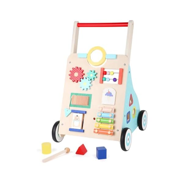 Asweets Houten loopwagen, interactieve Montessori-spellen, ontwikkelt de motoriek van kinderen, baby walker, cadeau voor kinderen