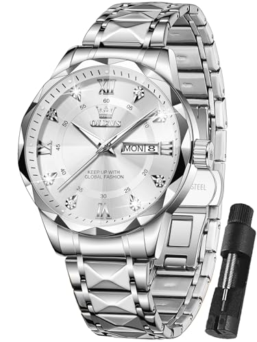 OLEVS Silver Watches for Men Stainless Steel Dress Men Silver Watches with Date Big Face Easy Read Mens Watch Luxury Casual Reloj para Hombre Waterproof