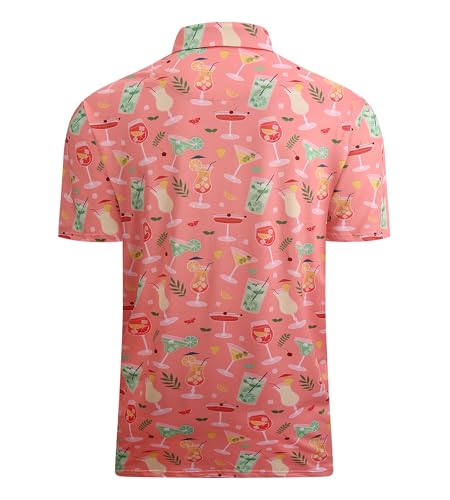 Alex Vando Mens Hawaiian Golf Shirt Moisture Wicking Digital Print Golf Shirts for Men