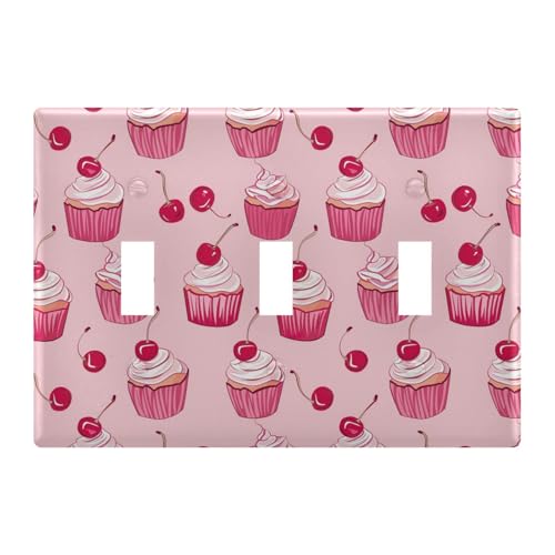 Light Switch Cover Pink Cake Cherry Wall Plates for Electrical Outlets 3 Gang 202b5331