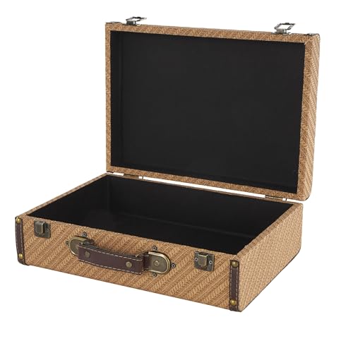 Image of Deco 79 Wooden Decorative Trunk Vintage Studded Woven Storage Decorative Large Boxes with Bronze Latches and Brown Handles, Set of 2 Storage Trunks 16 inch, 14 inchW, Multi Colored