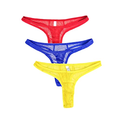 Mens Transparent Mesh Ultra Thin Bulge Pouch Underwear Thongs