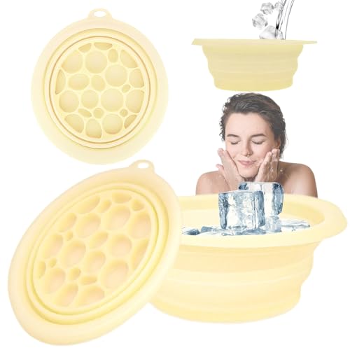 #Commissioniguadagnate<br>Ciotola per il viso per ghiaccio Ciotola per il ghiaccio in silicone per il viso Lavabo pieghevole per il viso bacino portatile a raffreddamento rapido per lenire la pelle (Giallo chiaro)