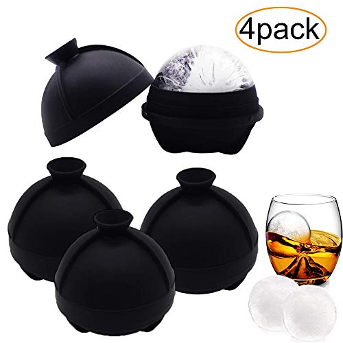 4 Pack Ice Ball Molds - Silicone Sphere Ice Molds with Built-in Funnel-Makes