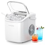 EUHOMY Countertop Ice Maker Machine with Handle, 26lbs Per Day, 9 Ice Cubes Ready in 6 Mins, Auto-Cleaning Portable Ice Maker with Basket and Scoop, for Home/Kitchen/Camping/RV (White)
