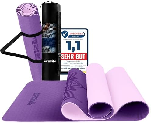 LA MENTE ES MARAVILLOSA - Gymnastics Mat, Non-Slip Yoga Mat with Carry Strap + Bag + Exercise E-Book, Padded, Skin-Friendly TPE for Fitness/Pilates/Workout, 183 x 61 cm