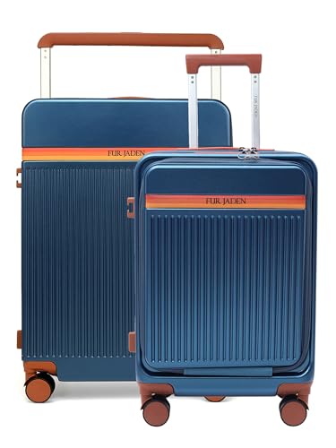 Image of FUR JADEN The Aviator TechPro Set of 2 German Polycarbonate Travel Luggage Cabin Suitcase with USB Port, Laptop Compartment, 8 StealthTech Shock Absorbing Wheels, TSA Lock (Cobalt Navy, Cabin+Medium)