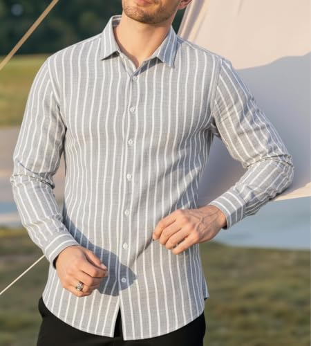 Image of Zombom Men's Regular Fit Vertical Striped Casual Shirt | Full Sleeve Cotton Blend Shirt for Men | Slim Fit Stylish Party