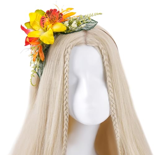KorViSHOW Hawaiian Orchid Flower Headband - Artificial Hawaii Leis Floral Headpiece Tropical Flower Crown for Women Girls Hawaiian Costume Accessory Summer Beach Pool Vacation Decorations