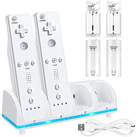 Kulannder Wii Remote Charging Station, 4-in-1 Controller Charger Station with 4 Wii Rechargeable Battery Pack & USB Cable for Wii/Wii U Controller Remote (White) Cover