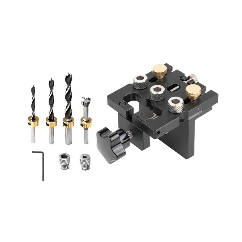VIDOO Aluminiowy Przyrząd do Kołkowania 3-w-1 CNC Prowadnica Wierteł 6mm 8mm 10mm Regulowana Skala Zacisk Boczny Stolarka Meblowa-15mm
