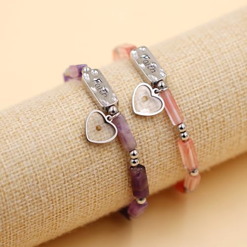 Image of Elastic Faith Bracelet for Women, Adjustable 7 inch Natural Stone Bracelet with Heart Mustard Seed Charm, Spiritual Christian Jewelry for Baptism, Graduation, Religious Celebration YA4856