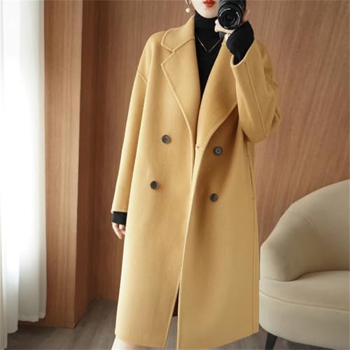 Women's 100% Wool Oversized Long Peacoats Notched Lapel Double Breasted Classic Trenchcoat4