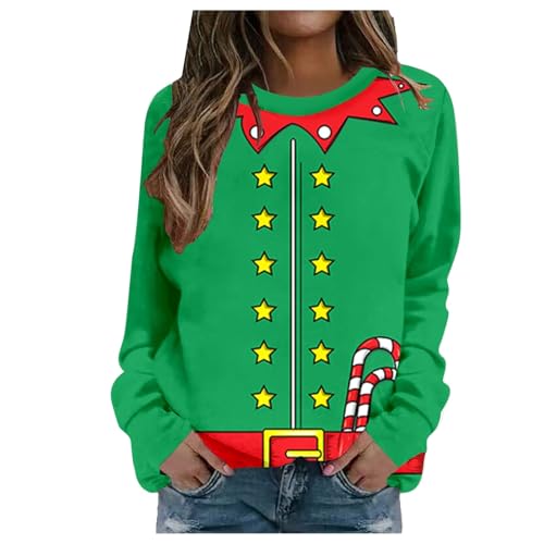 Sweat-shirt Noël femme anti-froid en polaire douce verte coupe ample