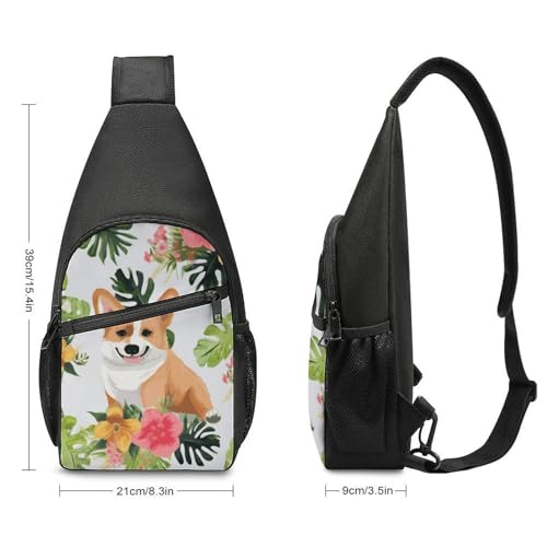 Bolso Cruzado Casual con Estampado Tropical y Corgi para Viaje miniatura 2
