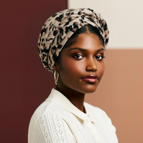 Image of DRESHOW Turban Pre-Tied Twisted Hat Thread African Head Wraps for Black Women Chemo Cancer Cap Braid Hair Cover