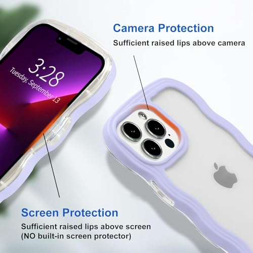 Image of GoldKart iPhone 13 Pro Max Case Wavy Edge Clear Back Design, Anti-Slip Grip Cute Wave Curly Frame Shape Shockproof Soft TPU & Hard PC Bumper Protective Phone Case Cover for Women Girls - Purple