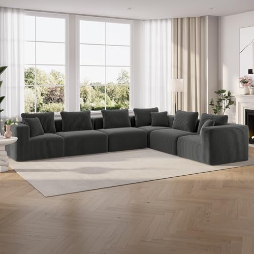 Novilla 141" Modular Sectional Sofa, L-Shape, Dark Gray