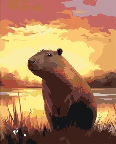 Cooiiye Süßes Capybara Malen Nach Zahlen Erwachsene DIY ohne Rahmen Handgemalt Ölgemälde Leinwand Kits mit Pinsels und Acrylfarbe Pigment Paint by Numbers für Home Wand Decor Geschenk 50x65 cm