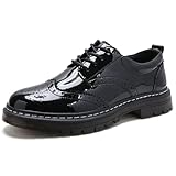 Women's Oxford Shoes Flat Slip Resistant Dress Shoes Wingtip Perforated Lace Up Low Heel Casual Work Office Dressy Business Shoes Black US 8