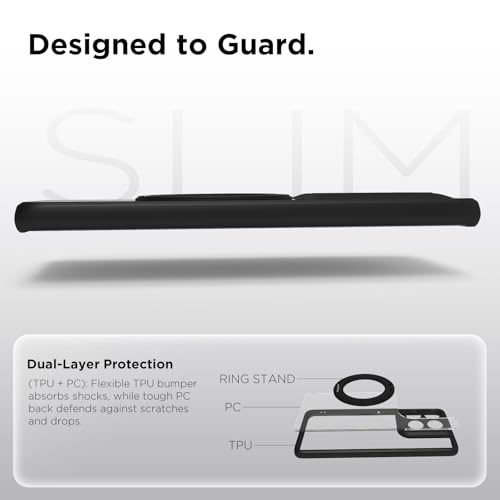Image of RIGGEAR Shockproof Sleek Hybrid Armor 360 Rotating Magnetic Ring Stand Back Cover Case Compatible with MagSafe Accessories for Motorola Moto Edge 60 Fusion /Moto Edge 60 (Clear PC+Black TPU Bumper)