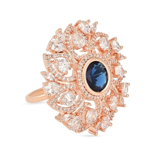 Image of I Jewels Rose Gold Plated Valentines Special Stylish Fashionable Design Floral CZ American Diamond Adjustable Finger Rings For Women & Girls (FL241)
