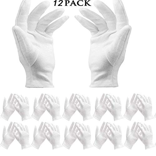 Tpcean Baumwollhandschuhe, 12 Paar, weiß, feuchtigkeitsspendende Handschuhe, schützende Arbeitshandschuhe für Damen und Herren Cover