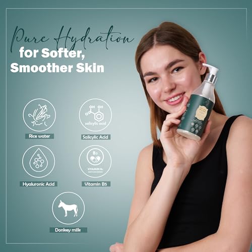 Image of Donkey Milk & 2% Salicylic Acid Hydrating Body Wash for Women & Men | For Body Acne, Rough & Bumpy skin, Deeply Cleanses | With 2% Salicylic Acid, Hyaluronic Acid, Rice Water, Vitamin B5 - 250ml