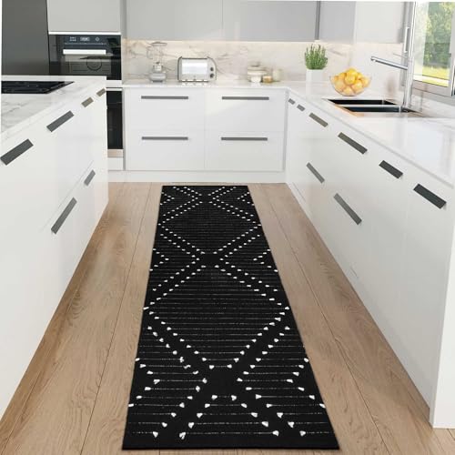 LIVEBOX Black Runner Rug for Kitchen, 2x8 Boho Washable Rug