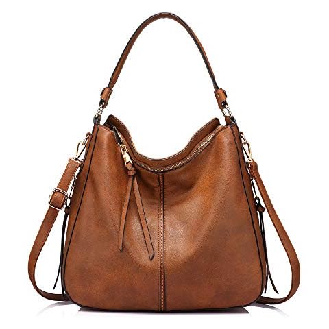 Realer Hobo Bags for Women Leather Purses and Handbags Large Pocketbooks Designer Ladies Bucket Shoulder Bags, Gold-Hardware, Large, Brown Cover
