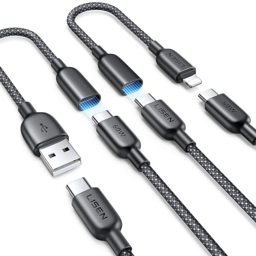 LISEN USB C Cable 60w 4 in 1 Charging Cable (6.6FT) Type C Fast Charging Cable USBC Extension Cable USB C to Lightning Cable for iPhone 16 15 Pro Max Charger MacBook, iPad, Android Charger Samsung