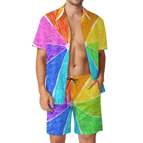 Chemise Hawaïenne Orange Ensemble Homme Anti Chaleur Short et Pantalon de Plage Légers S