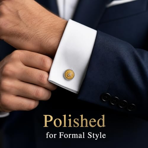 Image of Cuff Links Mens, Cufflinks for Men, Men's Cuff Links for Wedding, Business, Father's Day, Gift for Men, 18K Gold Plated with Luxury Wooden Gift Box