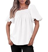 CFLONGE Women's Spring Summer Tops Dressy Casual Puffy Short Sleeve Frill Square Neck Smocked Fas...