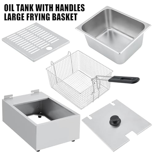 GarveeHome with Deep Fryer Extra - 6L Oil Capacity, High-End Model with Oil Drain Valve, 120V, 1800W, Basket and Lid, Stainless Steel Easy to Clean for Restaurant Mobile Catering Food Cooking