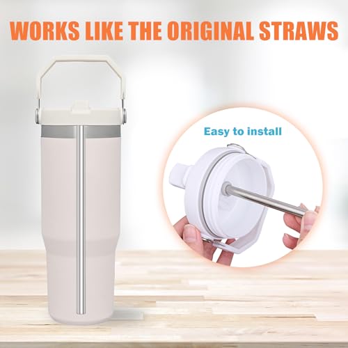 Image of LUCKINEE 6pcs Replacement Straws for Stanley IceFlow Tumbler 30oz | 8.07 Inch Long Reusable Straws, Metal Stainless Steel Straws for Owala Water Bottle, with 2Pcs Cleaning Brushes, BPA Free