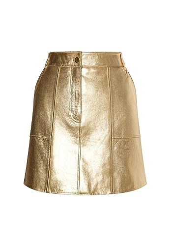 Jupe en cuir femme droite noire taille haute boutonnée en agneau véritable