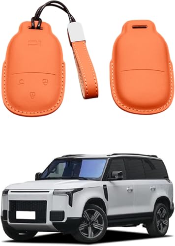 Premium Leather Car Key Fob Cover Fit for ROX 01 2024 2025 Accessories Soft Full Protection Key Case Shell (Orange)