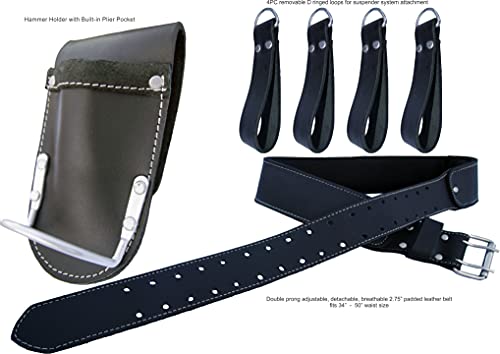Zakco Pro-19 Genuine Full Grain Black Leather Heavy Duty Multi Pockets Construction Rig, Carpenters Tool Belt, 2 Leather Pouches Tool Belt, Framer’s, Handyman, Roofer’s Tool Belt & Tool Organizer #TOP6