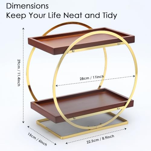 YIWANFW 2-Tier Bathroom Organizer Countertop, Wooden Gold Perfume Organizer - image 4