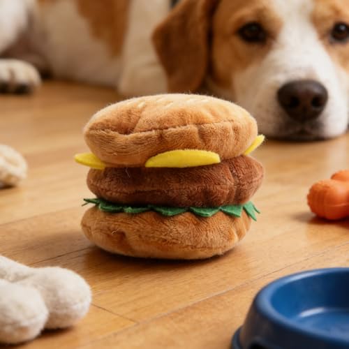 Générique Kauspielzeug für Hunde, Kauspielzeug in Form eines quietschenden Hamburgers, aus weichem mit lustigem Design, robust, für Welpen, lebendige Farbe mit rebellischer-5